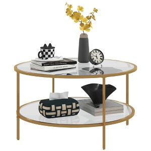HOMCOM Side Table with Storage, 2-Tier Round End Table with Tempered Glass Top and Steel Frame for Living Room - 1 of 4