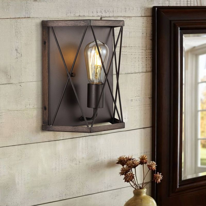 8.25&#34; 1-Light Liam Rustic Farmhouse Iron LED Sconce Wood Finished/Oil Rubbed Bronze - JONATHAN Y, 5 of 10