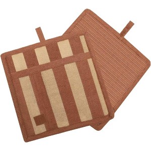 Folkulture Set of 2, 8" 100% Cotton and Silicon Square Potholders - Caramel - 1 of 4