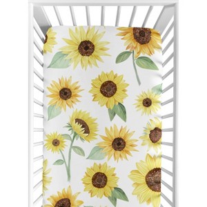 Sweet Jojo Designs Girl Baby Fitted Crib Sheet Sunflower Yellow and Green - 1 of 4