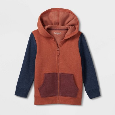 Image of Toddler Boys' Fleece Zip-Up Hoodie Sweatshirt - Cat & Jack™ Heather Orange 4T