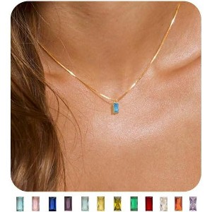 Emerald Birthstone Necklace, 14K Gold Plated Dainty Pendant for Women & Mothers, Green Cubic Zirconia Birthday Gift Jewelry - 1 of 4