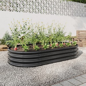 Gulches Raised Garden Bed Outdoor, Oval Large Metal Raised Planter Bed for for Plants, Vegetables, and Flowers - Black - 1 of 4