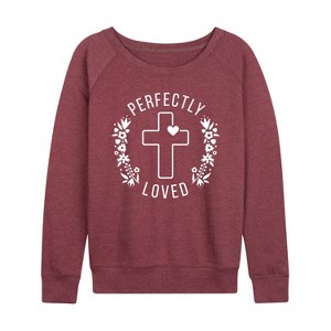 Women's - Instant Message - Perfectly Loved Lightweight French Terry Wide Neck Long Sleeve Shirt - 1 of 4