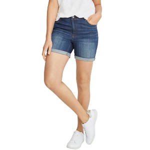 ellos Plus Size Rolled Hem Denim Shorts - 1 of 4