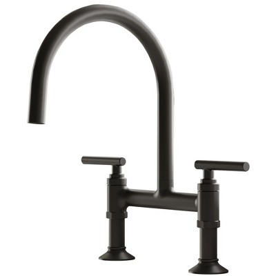 Modern Double-Handle 2-Holes Deck Mount Bridge Kitchen Faucet with 360 Swivel Spout Sink Faucet