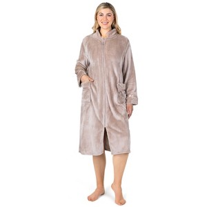 PAVILIA Womens Housecoat Zip Robe, Fleece Zipped Up Front Bathrobe, Plush Warm Long Zipper House Coat Lounger Pockets - 1 of 4