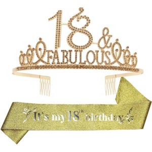 EBE EmmasbyEmma 18th Birthday Sash and Tiara for Women - Fabulous Set: Glitter Sash + Fabulous Rhinestone, Gold - 1 of 4