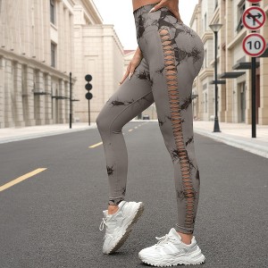 BABYYER Women's High Waist Yoga Pants, Tie-Dye Side Cutout Elastic Tights, Breathable Casual Sports Clothing - 1 of 4