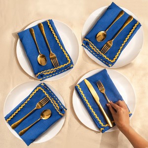 Folkulture Cloth Napkins, Set of 4 (18" x 18") Blue Cloth Napkins for Dining Table, Rick Rack Napkins for Kitchen, Table Linens Washable for Parties - 1 of 4