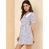 Allegra K Women's Peter Pan Collar Flowy Short Sleeve Ruffle Summer Floral Shirt Dress - 4 of 4