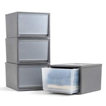 IRIS USA 42 Qt. Stackable Plastic Drawers for Clothes, Large, 4 Pack, Storage Dresser for Closet, Home, Office, Bedroom and Nursery, Dark Gray