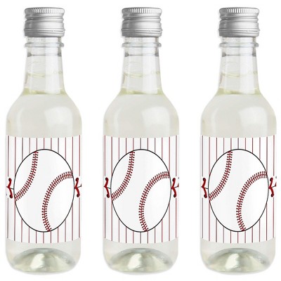 Big Dot of Happiness Batter Up - Baseball - Mini Wine and Champagne Bottle Label Stickers - Baby Shower or Birthday Party Favor Gift - Set of 16