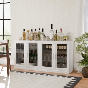 Spassway White/Walnut Storage Cabinet Floor Cabinets with See-Through Glass Doors and Shelves Shelving Unit for Organizing Living Room Kitchen - 1 of 4