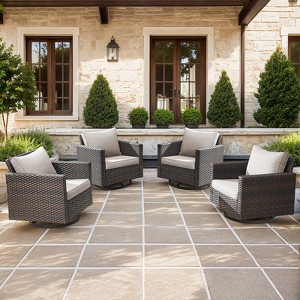 Buenhomino Outdoor Patio Swivel Rocker Chairs - 4pcs Wicker Rattan Patio Rocking Glider Chair Set with High Back for Porch Deck Backyard - 1 of 4