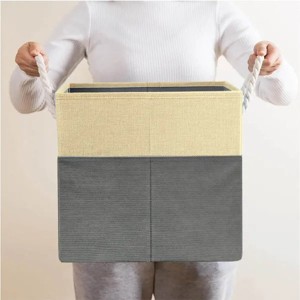 12" Foldable Storage Bins, 4 Piece Set Fabric Closet Drawers Organizer with Cotton Handles for Organizing Shelf Cabinet, Gray - 1 of 4