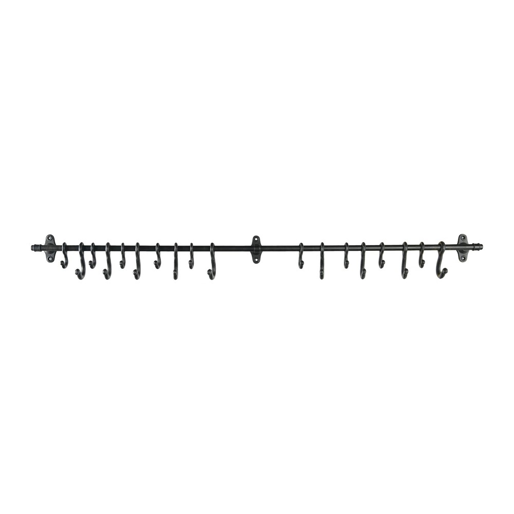 Storied Home Decorative Forged Metal Wall Rod with 18 Hooks: Iron Construction, No Surface Treatment, 48" Length