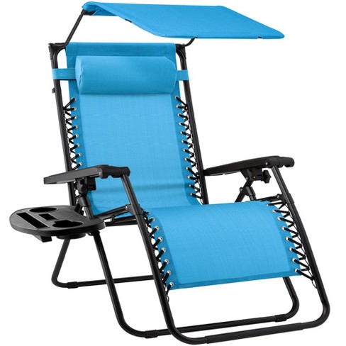 Best Choice Products Folding Zero Gravity Recliner Patio Lounge Chair W Canopy Shade Headrest Side Tray Light Blue Target