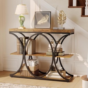 39" Narrow Console Tables for Entryway, Industrial 3-Tier Sofa Table with Round Metal Base and Storage Shelves for Hallway, Foyer - 1 of 4
