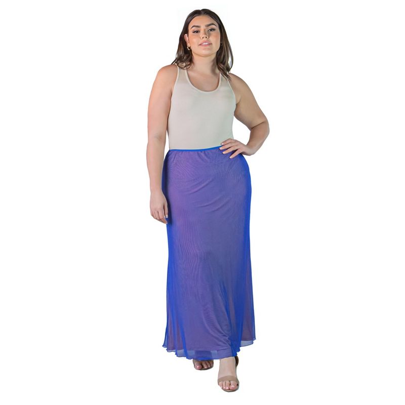 Plus Size Sheer Overlay Elastic Waist Maxi Length Skirt, 5 of 7