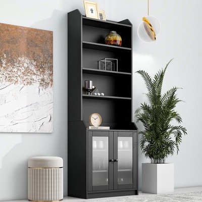 Tall Storage Cabinet with 8 Doors and 4 Shelves, White-ModernLuxe