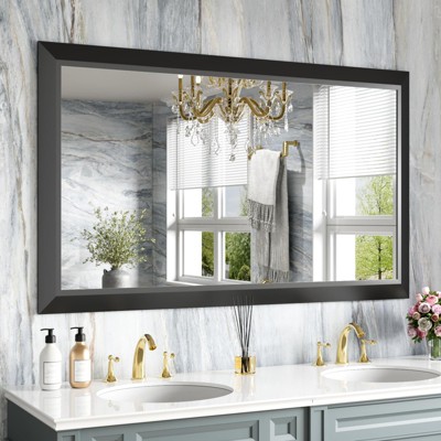 Apmir High-Strength Tempered Glass and Aluminum Alloy Framed French Cleat Mounted Wall Decor Mirror in matte black with 5-Year Warranty