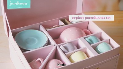 Unicorn Porcelain Tea Set with Pink Ceramic Cups, 13 Pieces