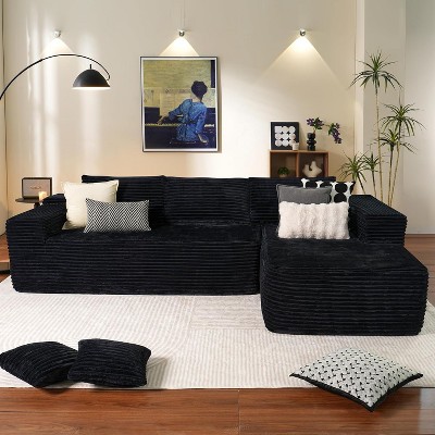 COMHOMA Boneless Couch, Compressed Sofa, Corduroy L-Shaped Sofa, No Assembly