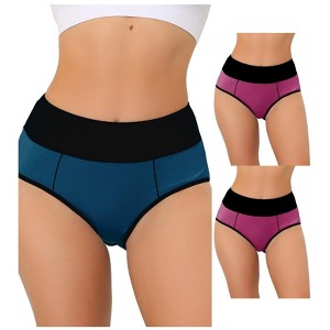 Allegra K Women's High-Waisted Tummy Control Color-Block Available in Plus Size Briefs 3 Packs - 1 of 4