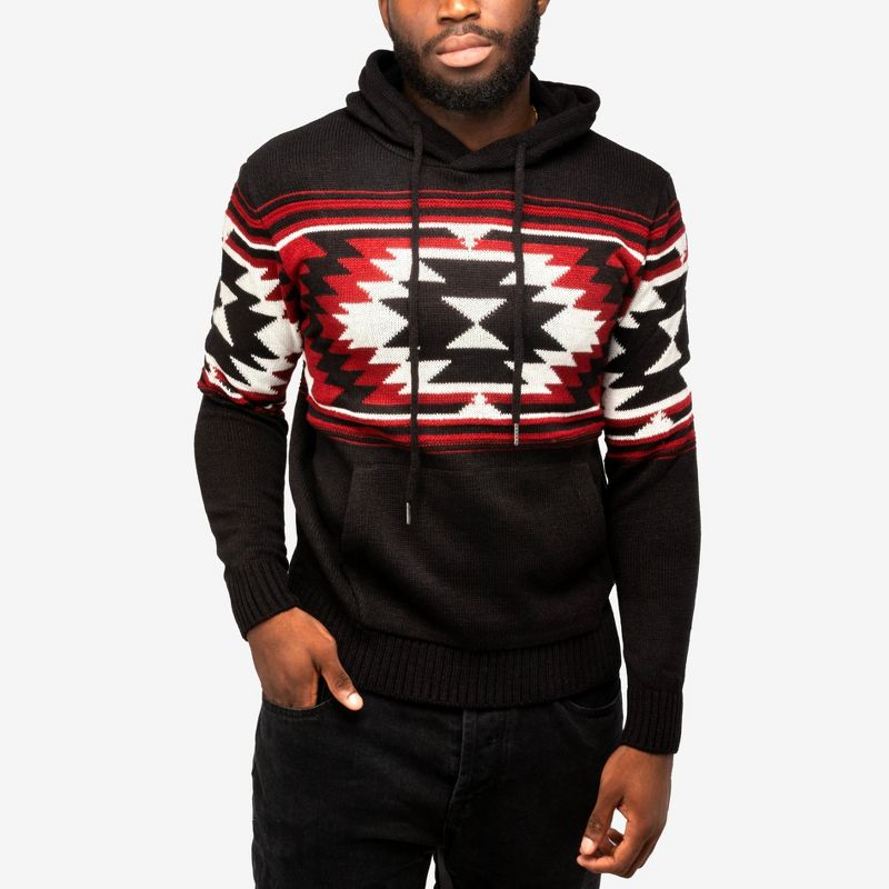 X RAY Men's Slim Fit Knitted Hoodie Sweater, Casual Aztec Hooded Pullover Top, 3 of 7