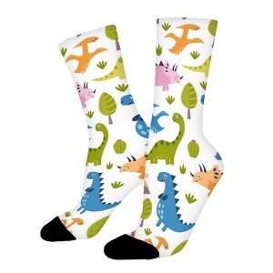 Cartoon Dinosaurs T-Rex Women Printed Crew Socks Funny Funky Socks Soft Polyester Novelty Gifts for Artists Men - 1 of 1