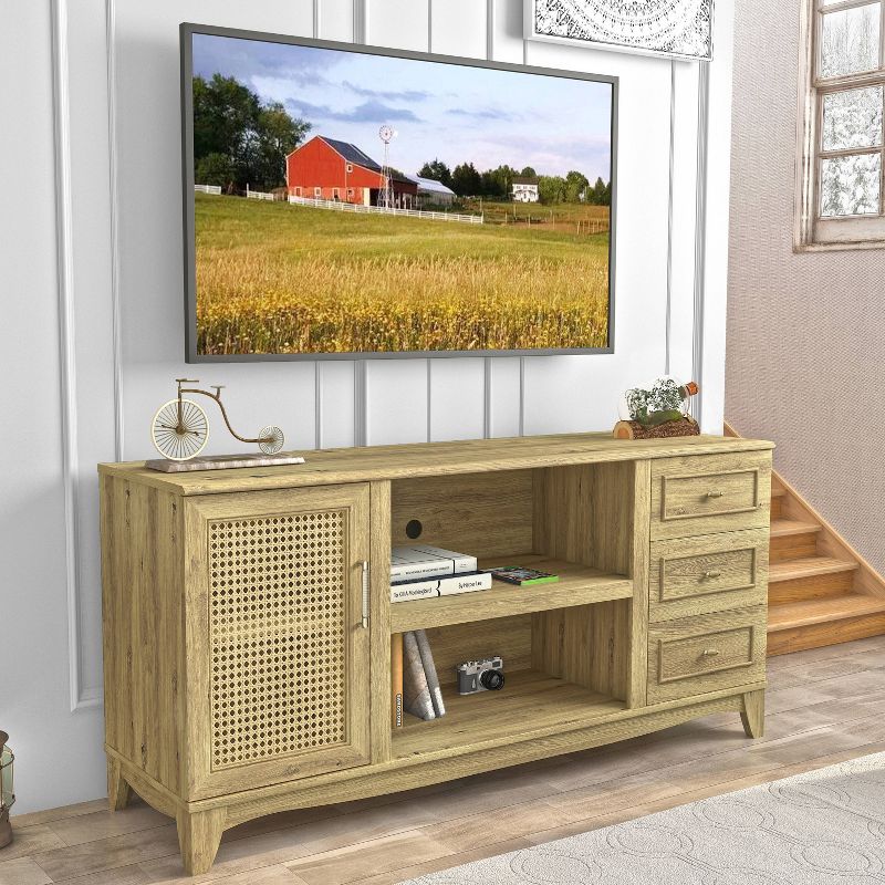 60" Farmhouse Natural Wood TV Stand for TVs up to 65" with Drawer - Home Essentials, 2 of 13