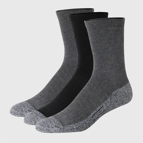 Hanes Premium Men's Cushioned Crew Socks 3pk - Gray/Black 6-12