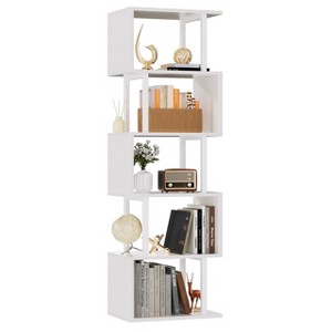 Aoibox White Geometric S-Shaped 6 Tier Bookshelf Modern Metal and Wood Freestanding Display Storage Shelf Room Divider - 1 of 4