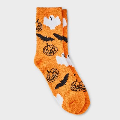 Women's Halloween Icons Cozy Crew Socks - Hyde and EEK! Boutique™ Black/Orange/White 4 - 10