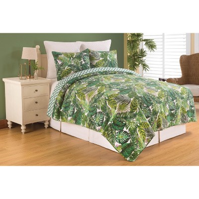 Tropical Green Cotton Reversible Twin Quilt Set
