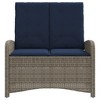 vidaXL Reclining Patio Bench with Cushions - PE Rattan, Gray, Adjustable Backrest, Cushions Included for Outdoor, Garden, Patio - 3 of 4