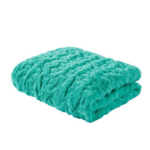 50x60 Ruched Faux Fur Throw Blanket Aqua - Madison Park