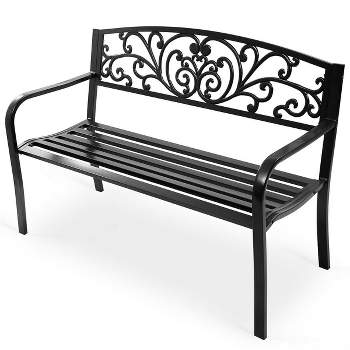 Costway 50'' Patio Park Garden Bench Porch Chair Steel Frame Cast Iron Backrest