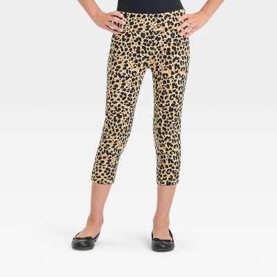 Girls Fold Over Waist Leopard Printed Capri Pants Art Class Beige XS