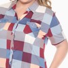 Plus Size Short Sleeve Plaid Button-Down Shirt Dress -White Mark - 4 of 4
