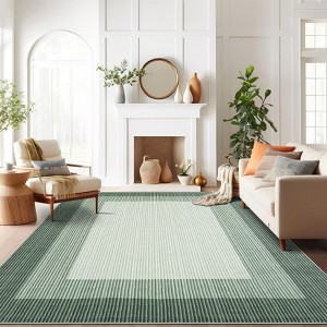 Bordered Machine Washable Rug with Rubber Backing for Living Room Modern Solid Rug for Bedroom Non Slip Stain Resistant Carpet for Dining Room - 1 of 4