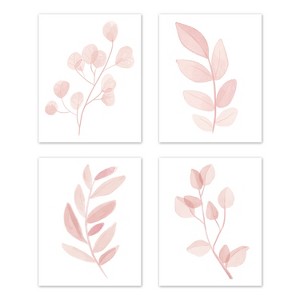 Sweet Jojo Designs Girl Unframed Wall Art Prints for Décor Botanical Leaf Pink and White 4pc - 1 of 4