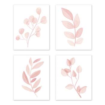 Sweet Jojo Designs Girl Unframed Wall Art Prints for Décor Botanical Leaf Pink and White 4pc
