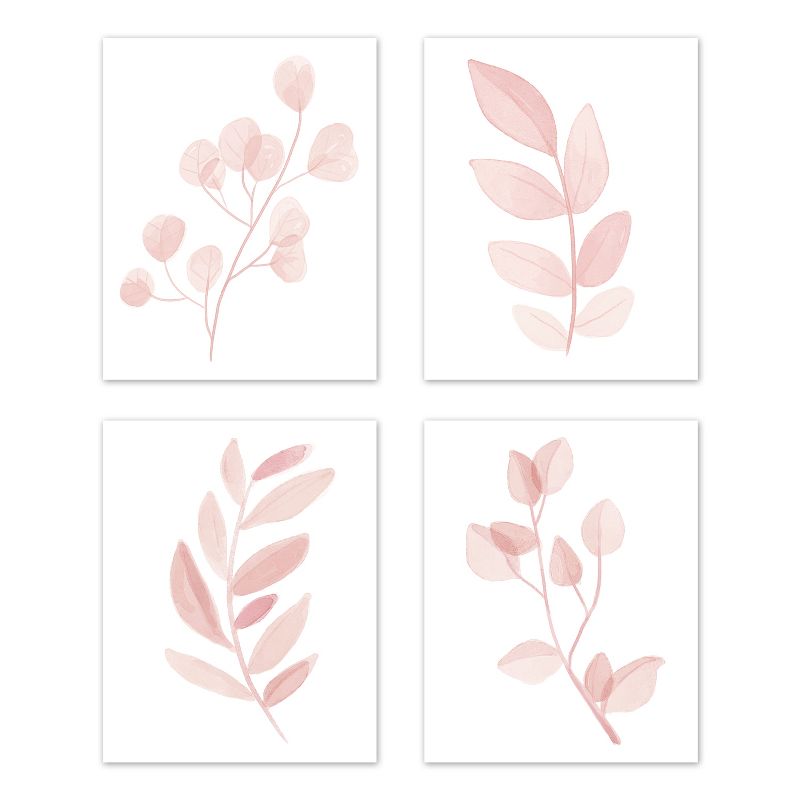 Sweet Jojo Designs Girl Unframed Wall Art Prints for Décor Botanical Leaf Pink and White 4pc, 1 of 6
