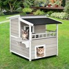 Costway 2-Story Wooden Patio Luxurious Cat Shelter House Condo w/ Large Balcony - 3 of 4