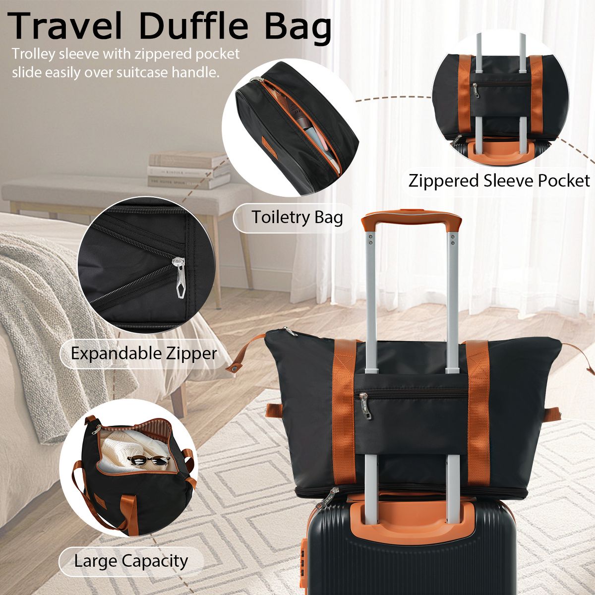 Polibi Luggage Set 3-Piece with 20 Inch Carry-On Suitcase, Expandable Duffel Bag and Toiletry Bag - thumbnail 6