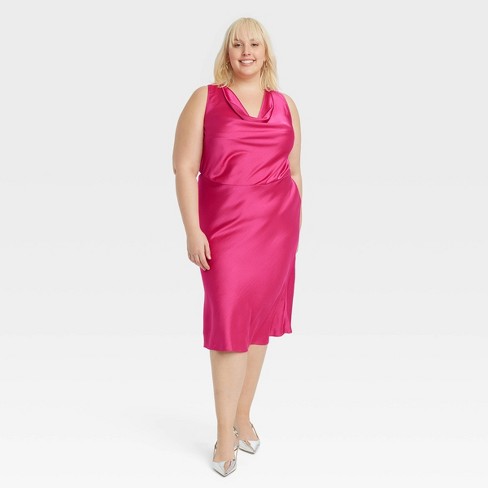 Pink Satin Dress Plus Size