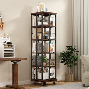 ORRD 5-Tier Rotating Bookshelf, 360° Spinning Corner Bookcase, Rustic Brown Floor Standing Display Shelf for Small Spaces - 1 of 4