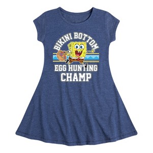 Girls' - SpongeBob Squarepants - Bikini Bottom Egg Hunting Champ Fit & Flair Cap Sleeve Dress - 1 of 4